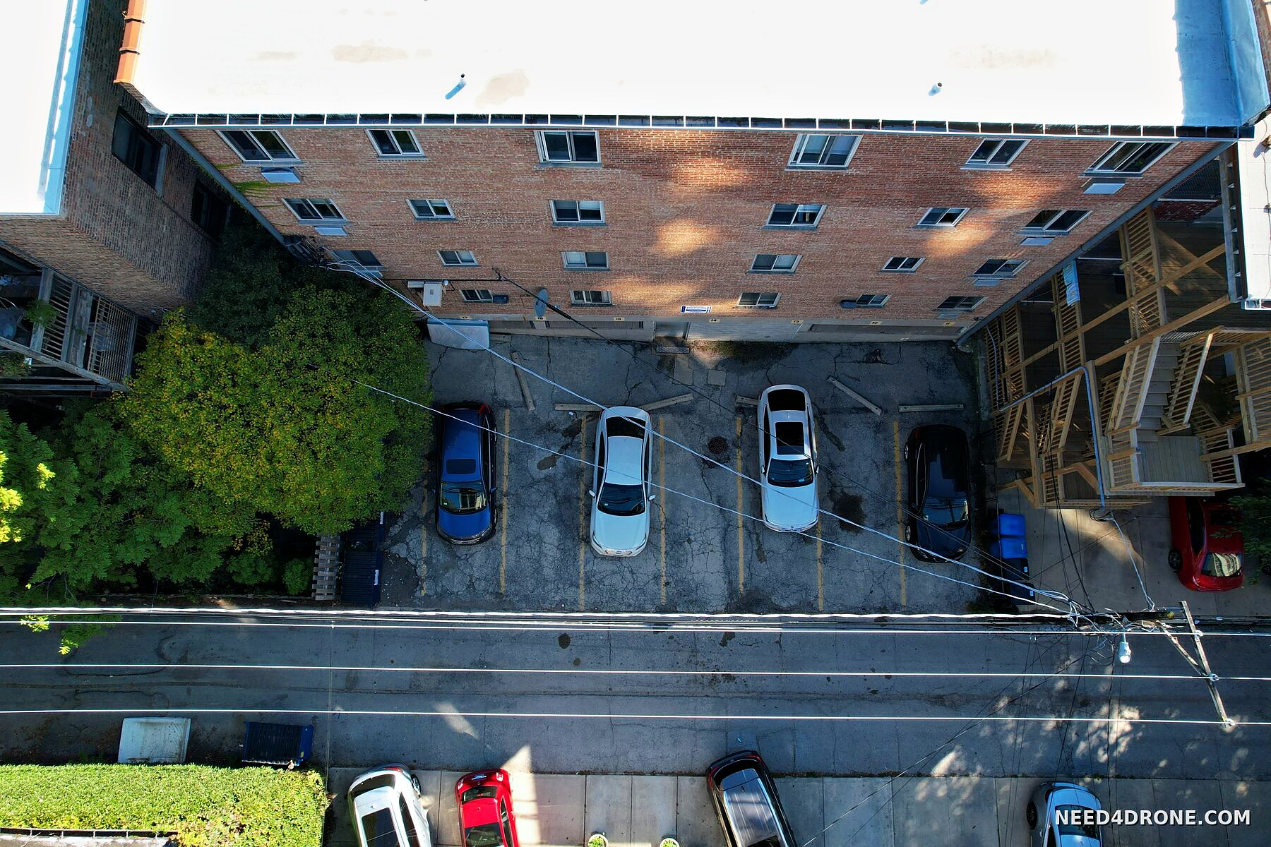 Top-down view of the rear parking lot